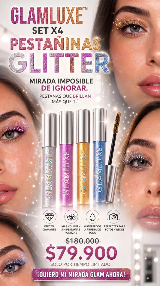 GLAMLUXE SET X 4 PESTAÑINA GLITTER DE COLORES