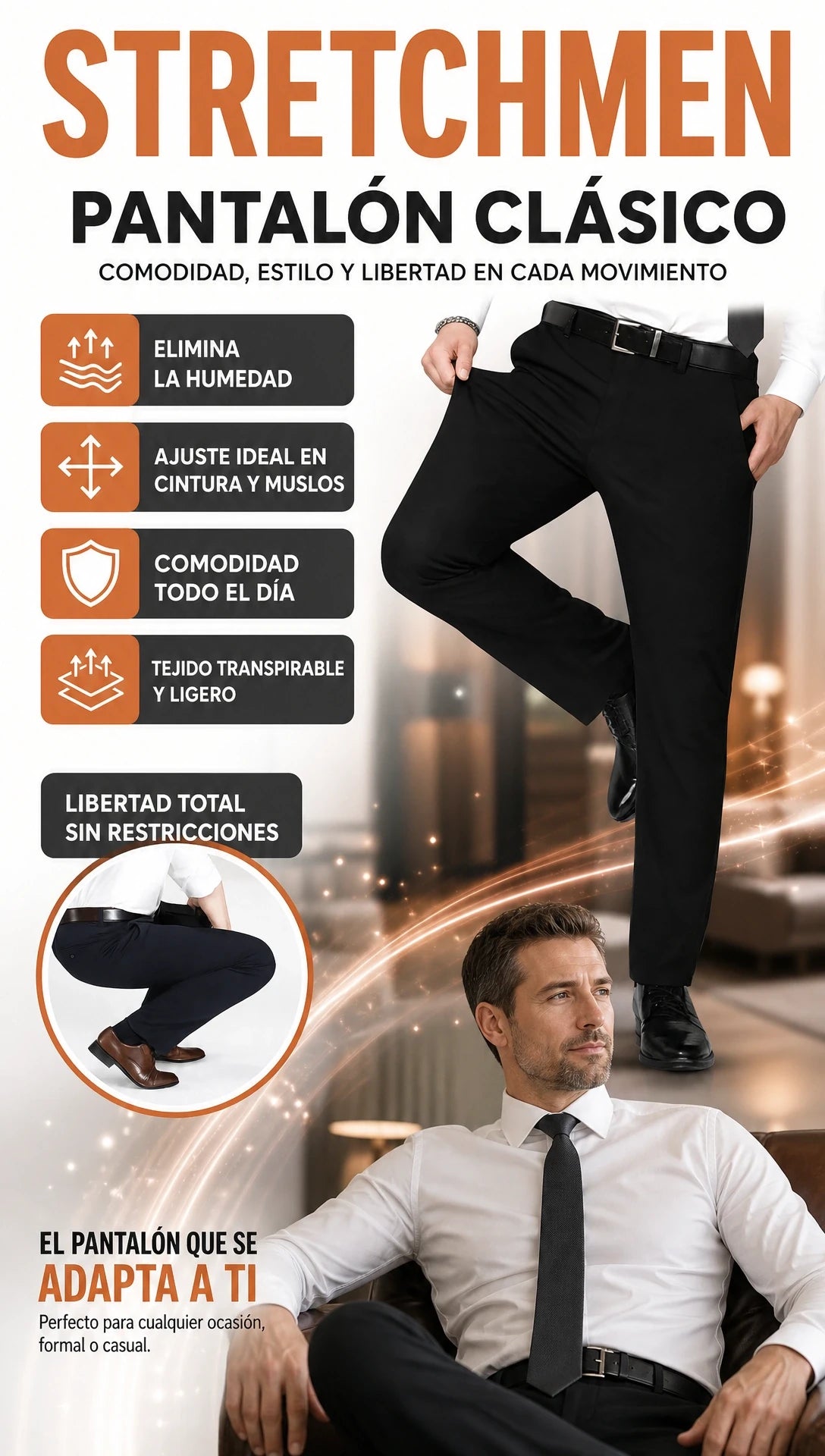 Stretch Men's😎Pantalon Clasico Elastico